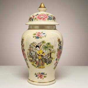 Vintage Sadler England Ginger Jar | Lustreware Chinoiserie Geisha Vase 8"